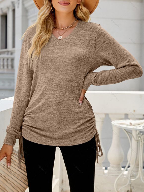 Haut décontracté cintré à manches longues et col en V - café lumière XXL | US 12