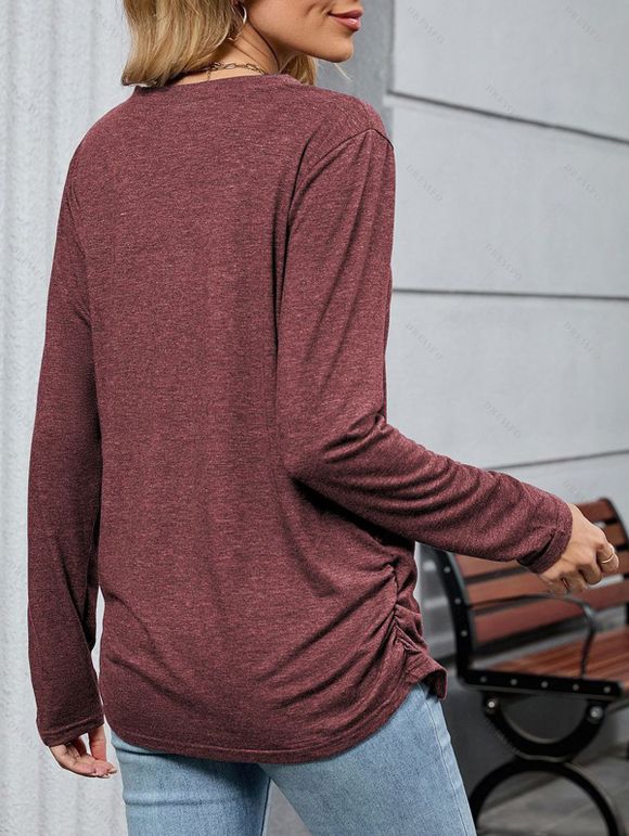 Haut décontracté chiné à manches longues et col en V froncé - Violacé rouge XXL | US 12