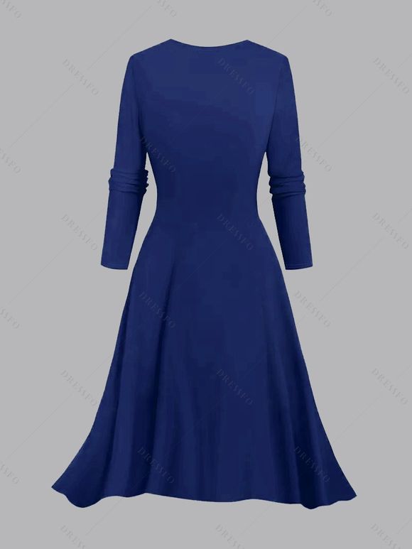 Ensemble robe à bretelles spaghetti et haut ouvert sur le devant à imprimé géométrique colorblock - Bleu profond M | US 6
