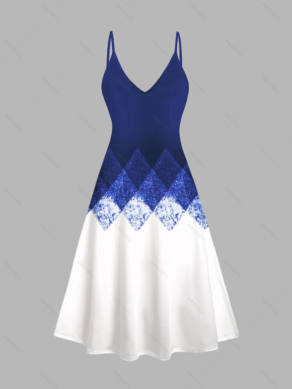 Ensemble robe à bretelles spaghetti et haut ouvert sur le devant à imprimé géométrique colorblock - Bleu profond M | US 6