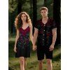 Robe Chemise Costume Rose Saignant Imprimée à Col V pour Homme - Noir S | US 4
