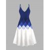 Ensemble robe à bretelles spaghetti et haut ouvert sur le devant à imprimé géométrique colorblock - Bleu profond L | US 8-10