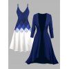 Ensemble robe à bretelles spaghetti et haut ouvert sur le devant à imprimé géométrique colorblock - Bleu profond XXXXL | US 18
