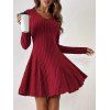 Robe texturée de couleur unie, mini-robe à col en V et manches longues - Rouge Vineux S | US 4