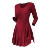 Robe texturée de couleur unie, mini-robe à col en V et manches longues - Rouge Vineux M | US 6