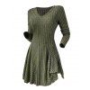 Robe texturée de couleur unie, mini-robe à col en V et manches longues - Vert Armée M | US 6