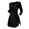 Robe texturée de couleur unie, mini-robe à col en V et manches longues - Noir XXL | US 12