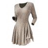Robe texturée de couleur unie, mini-robe à col en V et manches longues - café lumière XXL | US 12