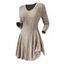 Robe texturée de couleur unie, mini-robe à col en V et manches longues - café lumière XXL | US 12