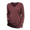 Haut décontracté chiné à manches longues et col en V froncé - Violacé rouge S | US 4