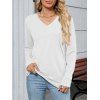 Haut décontracté chiné à manches longues et col en V froncé - Blanc M | US 6