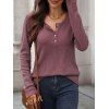 Haut décontracté de couleur unie, haut à manches longues avec boutons texturés - Violacé rouge L | US 8