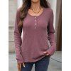 Haut décontracté de couleur unie, haut à manches longues avec boutons texturés - Violacé rouge L | US 8