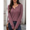 Haut décontracté de couleur unie, haut à manches longues avec boutons texturés - Violacé rouge L | US 8