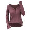 Haut décontracté de couleur unie, haut à manches longues avec boutons texturés - Violacé rouge L | US 8