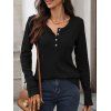 Haut décontracté de couleur unie, haut à manches longues avec boutons texturés - Noir S | US 4