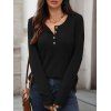 Haut décontracté de couleur unie, haut à manches longues avec boutons texturés - Noir M | US 6