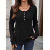 Haut décontracté de couleur unie, haut à manches longues avec boutons texturés - Noir L | US 8