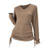Haut décontracté cintré à manches longues et col en V - café lumière L | US 8