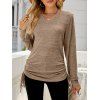 Haut décontracté cintré à manches longues et col en V - café lumière XXL | US 12