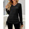Haut décontracté cintré à manches longues et col en V - Noir XL | US 10
