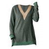 Haut colorblock à empiècement en dentelle ajourée et col en V à manches longues - Vert Armée XL | US 10