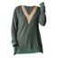 Haut colorblock à empiècement en dentelle ajourée et col en V à manches longues - Vert Armée XL | US 10