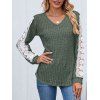 Haut colorblock à manches en dentelle et ourlet incurvé texturé - Vert Armée S | US 4