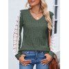 Haut colorblock à manches en dentelle et ourlet incurvé texturé - Vert Armée XL | US 10