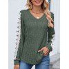 Haut colorblock à manches en dentelle et ourlet incurvé texturé - Vert Armée XL | US 10