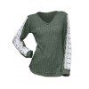 Haut colorblock à manches en dentelle et ourlet incurvé texturé - Vert Armée XXL | US 12