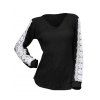 Haut colorblock à manches en dentelle et ourlet incurvé texturé - Noir XXL | US 12