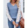 Haut colorblock à manches en dentelle et ourlet incurvé texturé - Bleu clair S | US 4