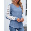 Haut colorblock à manches en dentelle et ourlet incurvé texturé - Bleu clair S | US 4