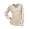 Haut colorblock à manches en dentelle et ourlet incurvé texturé - Abricot XL | US 10