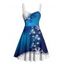 Robe de Noël à imprimé flocons de neige, cloches et étoiles, mini-robe froncée - Bleu XXXXXL | US 20