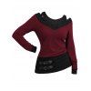 Women Outfit Textured Heather Faux Twinset Top and Grommet Pants Set - Rouge Vineux S | US 4