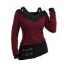 Women Outfit Textured Heather Faux Twinset Top and Grommet Pants Set - Rouge Vineux S | US 4