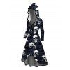 Halloween Outfit Skull Rose Print Lace Up High Low Hoodie Dress and Earrings Boots Set - Noir S | US 4