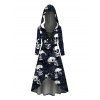Halloween Outfit Skull Rose Print Lace Up High Low Hoodie Dress and Earrings Boots Set - Noir S | US 4