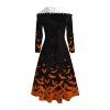 Robe à capuche d'Halloween à imprimé chauve-souris colorblock, à lacets, coupe haute et basse - Noir XXL | US 14