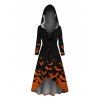 Robe à capuche d'Halloween à imprimé chauve-souris colorblock, à lacets, coupe haute et basse - Noir XXL | US 14