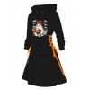 Robe à capuche imprimée citrouille fantôme d'Halloween, mini-robe à lacets et cordons de serrage - Noir M | US 6