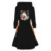 Robe à capuche imprimée citrouille fantôme d'Halloween, mini-robe à lacets et cordons de serrage - Noir M | US 6