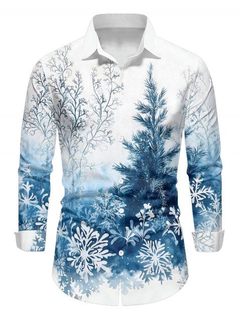 Chemise boutonnée à manches longues pour homme, motif sapin de Noël et flocons de neige