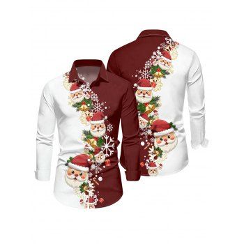 Men's Christmas Shirt Santa Claus Snowflake Print Colorblock Shirt