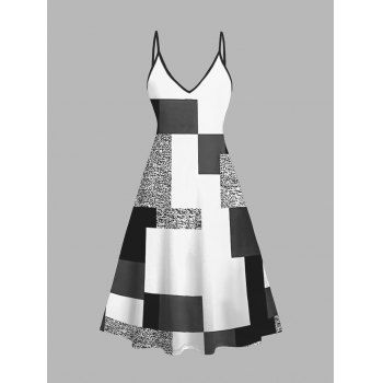 Colorblock Geometric Print Spaghetti Strap Dress and Open Front Top Set