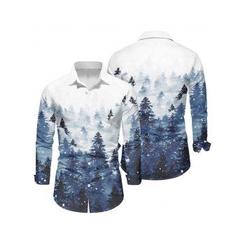 Holiday Couple Outfit Christmas Tree Snow Print Faux Fur Dress and Shirt Set