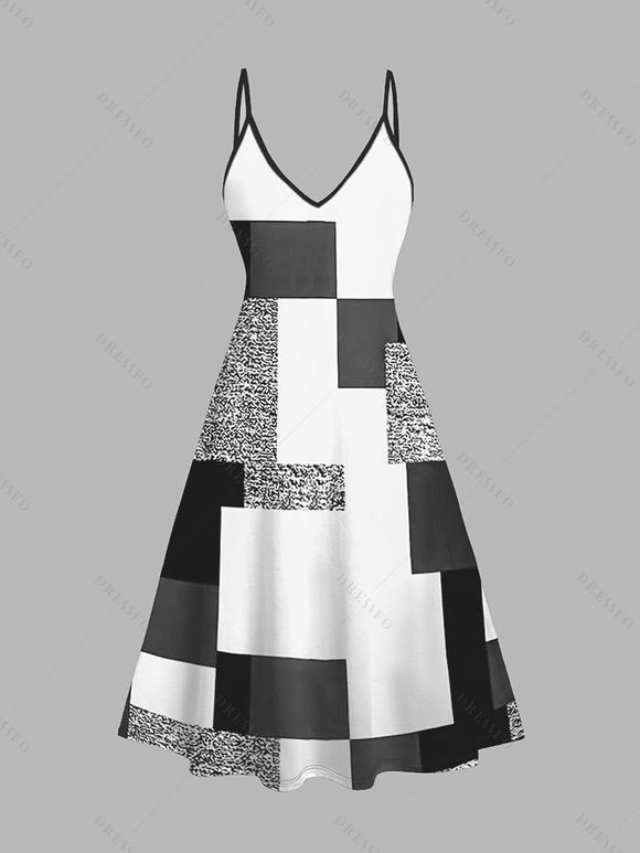 Ensemble robe à bretelles spaghetti et haut ouvert sur le devant à imprimé géométrique colorblock - Noir S | US 4