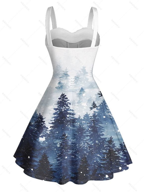 Robe mini à imprimé sapin de Noël et neige avec col en fausse fourrure - Bleu Toile de Jean XXXL | US 16